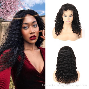 Huashuo Free Shipping 13*4 Lace Front Wig With Baby Hair Brazilian Virgin Human Hair Wigs With Bangs Deep Wave